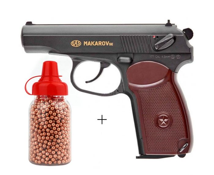Набір Пневматичний пістолет SAS Makarov SE + Сталеві кульки Camp Outdoor 1500 шт/уп (IBKCMD440AZB_B1500CP)